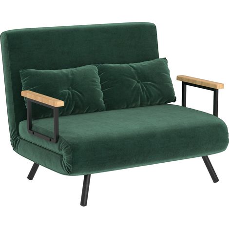 Canapé convertible 2 places HOMCOM - dossier réglable à 5 niveaux et 2 coussins - tissu effet velours - 102 x 73 x 81 cm - vert