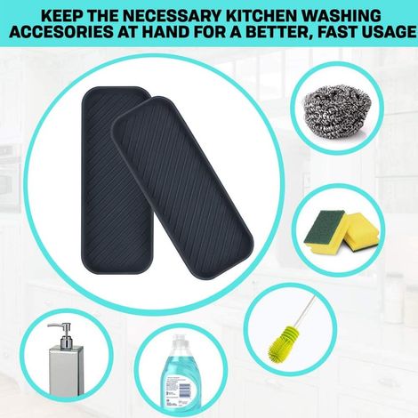 Lot de 2 - Porte Éponge Silicone Organisateur d'Évier En Savon Antidérapant Plateau d'Organisation De La Cuisine (1/5)