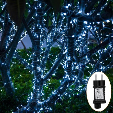 Jiubiaz Catena luminosa LED 10 m 100 LED bianco freddo, 8 modalità, memoria, cavo 5 m, IP44, cavo bianco, per Natale, giardino, balcone, terrazza, feste, casa (1/5)