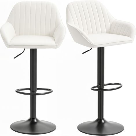 Lot de 2 tabourets de bar velours crème réglables 62-83 cm pivotants avec dossier élégance moderne tendance cuisine (1/5)