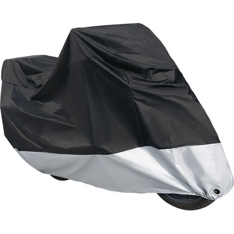 Grande housse de moto, épaisse, anti-poussière et imperméable, auvent de moto avec bande élastique, version extérieure améliorée, noir et argent, 2XL, taille standard. (1/5)