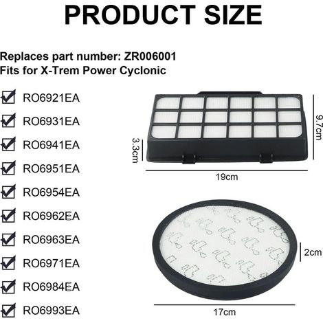 HEPA-Filter, Ersatzfilter für Rowenta X-Trem Power Cyclonic Staubsauger RO69xx RO6921EA, RO6941EA, RO6951EA, RO6984EA, ersetzt ZR006001 (1/4)