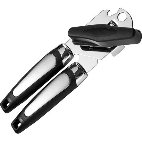 Apriscatole multifunzione in acciaio inox, lama affilata, impugnatura ergonomica, manuale di istruzioni per coperchi e lattine. (1/5)