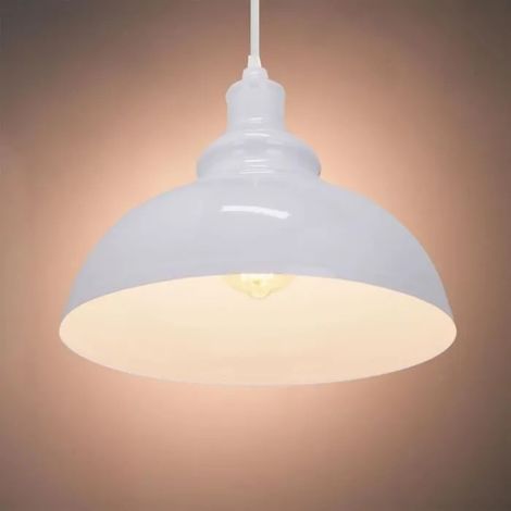 Lustre Suspension Industrielle Plafonnier Luminaire Moderne Edison Métal pour Salon Chambre 29CM Blanc (1/4)