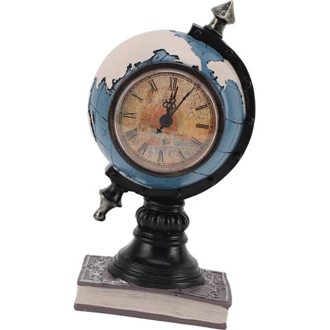 Horloge globe terrestre décorative en résine avec tirelire intégrée, idéale pour une chambre d'enfant (bleue). (1/5)