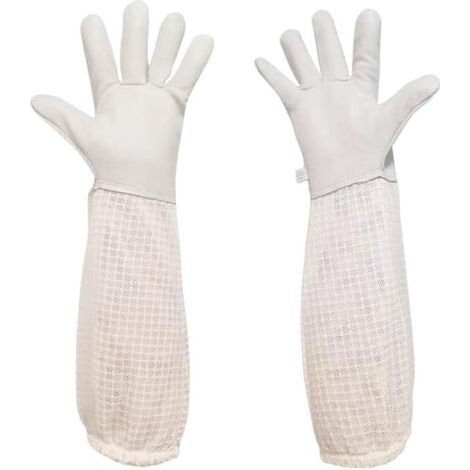 Gants d'apiculture Gants Abeilles Gants Protégés Apiculteur Gants d'apiculture avec Manches Poignets élastiques, Gants d'apiculture en chèvre Gants protégés pour Apiculteur (1/5)