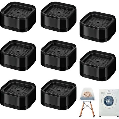 Lot de 8 pieds de meubles, notamment pour lave-linge. Rehausseurs noirs en caoutchouc. Pieds anti-vibrations pour meubles, meubles et réfrigérateurs. Blocs antidérapants. Pieds carrés en caoutchouc. (1/5)