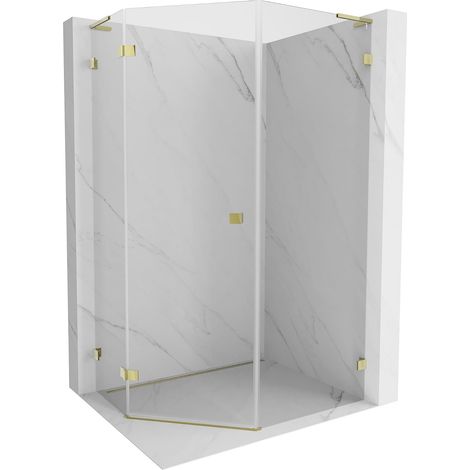 Mexen Lunar L cabina de ducha pentagonal abatible izquierda 80 x 100 cm, transparente, dorada - 831L-080L-100P-50-00-L (1/5)