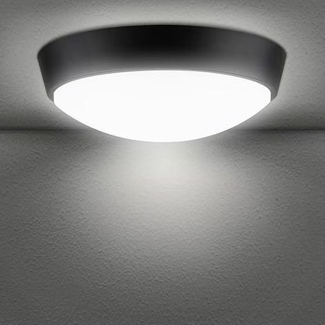 Luminaire encastré rond à LED 18 W 4000 K IP65 pour plafond ou mur, idéal pour l'intérieur et l'extérieur : chambre, salle de bain, couloir, buanderie, jardin, abri de jardin, atelier, porche – Noir [ (1/5)