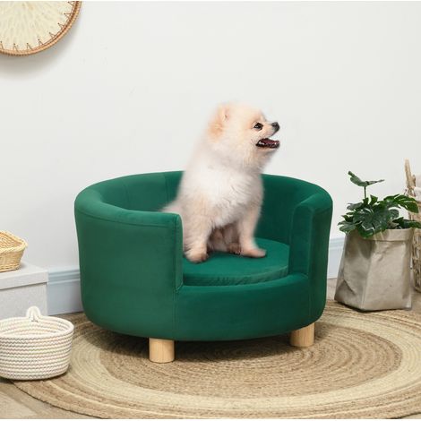 Hunde-Sofa grün aus Polyester mit Holzbeinen, 65 x 64 x 37 cm, OKMYHOME (1/5)