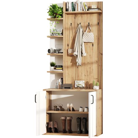 ELVMI Garderobenschrank mit 6 offenen Fächern und 1 Schrank mit 2 Türen für Flur aus Spanplatte 75 × 33 × 180 cm (1/5)