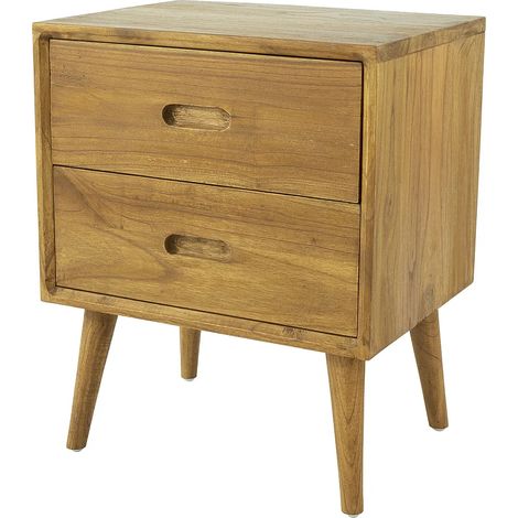 Comodino 2 cassetti Legno di Mindi Naturale - PONIDA (1/5)