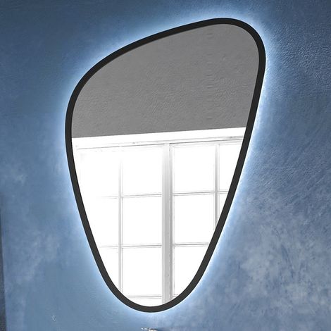 Specchio bagno led 65x100 cm forma a goccia cornice nera  KAM-EL6500N kamalu
