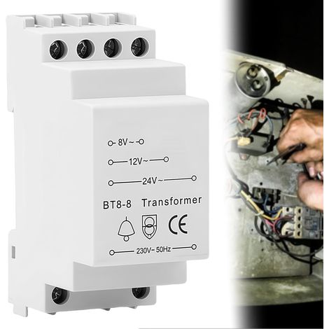 Transformateur de sonnette basse tension, puissance nominale pour sonnette et carillon – Tension de sortie 8 V/12 V/24 V, montage sur rail DIN, compact et sûr (1/5)