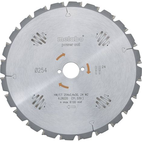 Metabo HW/CT 254X30 60 WZ 628222000 Lama circolare in metallo duro 254 x 30 x 1.8 mm Numero di denti: 60 1 pz.