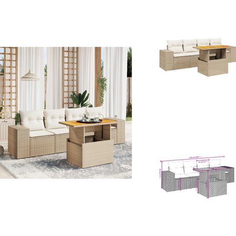 Salon de jardin avec coussins 5 pcs beige résine tressée - Ensemble Salon De Jardin - Salon Extérieur - Meuble Jardin - Résine Tressée - Rotin Synthétique (1/3)
