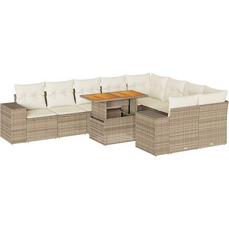 Maison Exclusive - Salon de jardin avec coussins 10pcs beige résine tressée acacia (1/5)