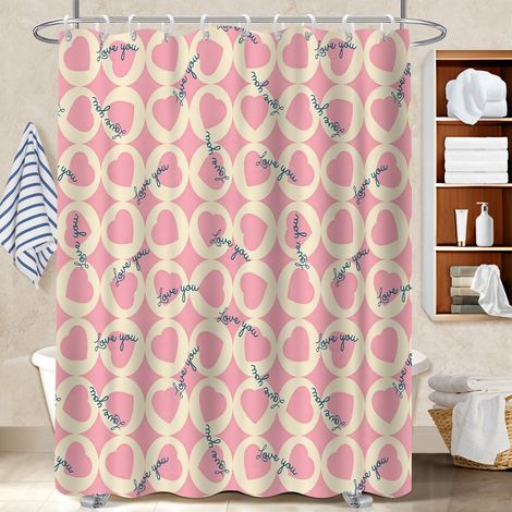 Rideau de douche pour salle de bain avec œillets en acier inoxydable, 180 x 180 cm, motif cœurs romantiques, rideau de douche pour baignoire (1/5)