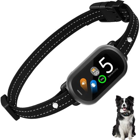 Collier Anti Aboiement Rechargeable pour Chien - Détection Intelligente des Aboiements 5 Modes avec Vibration/Choc Électrique/Son 5 Sensibilité Réglables, Étanche IP67 pour Petit Moyen Grand (1/5)