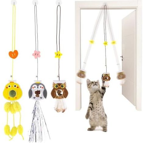 Porte Suspendue Jouet Chat Interactif, Jeu Chaton Interieur avec Herbe à Chat, Jeux Rebondissant pour l'exercice du Chat, Jouets en Peluche (1/5)
