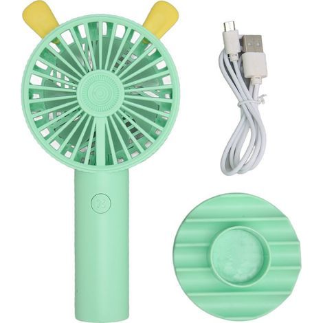 Ventilateur portable ergonomique mini style oreilles de lapin, rechargeable par USB, 2 vitesses, batterie 500 mAh, couleur vert, idéal pour la maison, les voyages et le bureau (1/5)