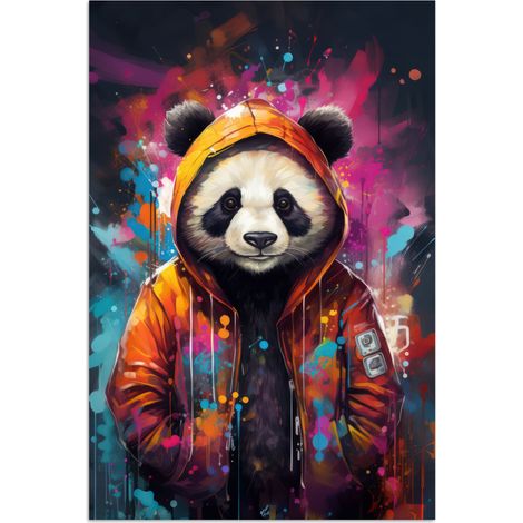 AFFICHE Panda - Veste - Graffiti - Orange Tableau Décoration Murale 80x120 cm (1/4)
