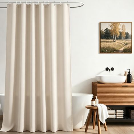 Rideau de douche - 280 x 200 cm - Beige - Ourlet lesté - Textile anti-moisissures - Hydrofuge et lavable - Tissu en polyester - Rideaux de bain pour salle de bain et baignoire - Avec 16 (1/5)