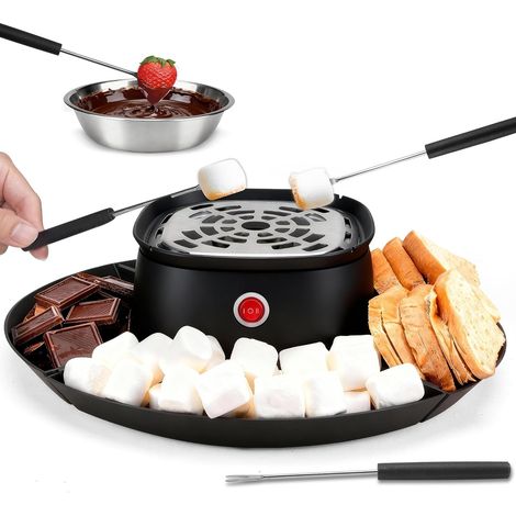Appareil à s'mores et à fondue électrique 2 en 1 Kit d'intérieur pour enfants et couples, 4 fourchettes et plateaux amovibles (1/5)