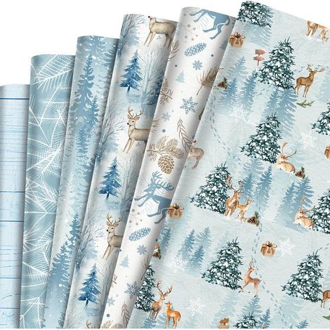 Papier D Emballage Cadeau - Motif Noël Flocon De Neige Renne Arbre - 50 8 X 68 58 Cm - 12 Feuilles Par Paquet