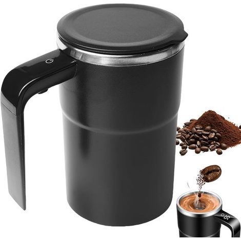 Taza autoagitadora, 380 ml, autoagitadora eléctrica automática, taza de café, mezcla automática, taza magnética para café, proteína, negra (1/5)