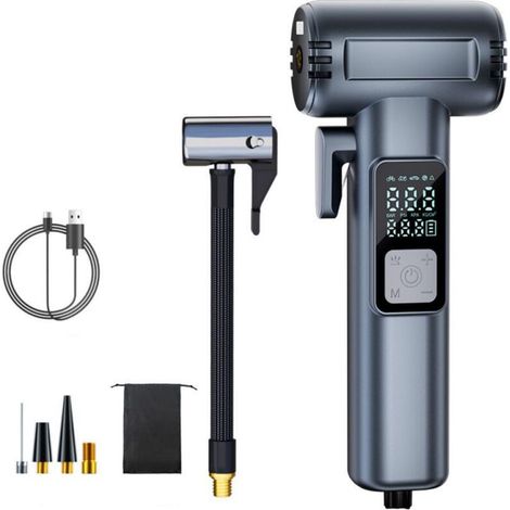 Compresseur d'air portable sans fil - Gonfleur de pneus intelligent pour voiture/moto/vélo avec 5 modes LED, chargeur USB, sécurité SOS, mini pompe (1/5)