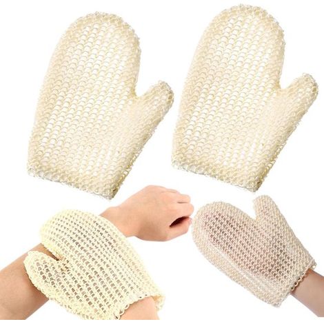 Gants carrés exfoliants double face pour le bain et le massage en sisal et ramie (1/5)