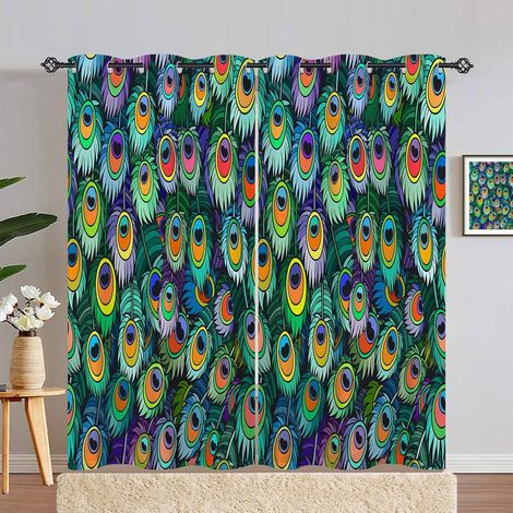 Rideau Occultant Coloré Paon Plume Rideau Thermique Isolant Tenture Opaque à Oeillets Draperies Intérieurs pour Maison Chambre Salon 2 Panneaux L 140 x H 280 cm - 140L X 280H cm (2 Panneaux) (1/5)