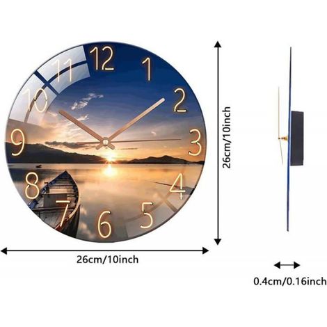 Horloge Murale - Silencieuse - Verre Doré - 26 Cm - Pour Décoration Intérieure - 1 Pièce