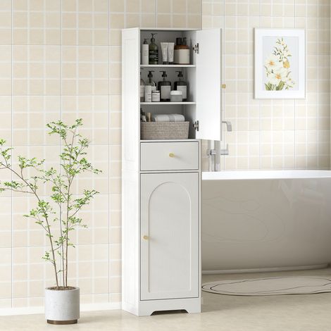 Armoire salle de bain haute meuble de rangement colonne avec placards tiroir et étagères réglables 40x29,5x170cm blanc (1/5)