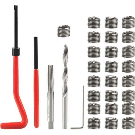 30-teiliges Gewindereparaturset, M6 Gewindeeinsetzwerkzeug, Reparaturset für beschädigte metrische Gewinde, Kombinationsgewindeeinsätze, HSS-Spiralbohrer und Gewindebohrer. (1/4)