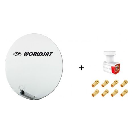 Antenne Parabole Fibre SMC 85 cm Beige WORLDSAT + LNB Quad 0,1 dB Full HD 1080p 4K Ultra HD + 8 Fiches F Or - Visserie en Inox (1/5)