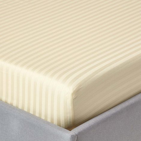 HOMESCAPES Pastel Yellow Egyptian Cotton Satin Stripe Fitted Sheet 330 Thread Count, Double - Pastel Yellow