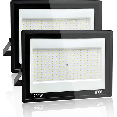 2 Pièces Projecteur LED Extérieur 200W, 6500K Blanc Froid, 20000LM Spot LED Extérieur, IP66 Étanche, pour Cours, Jardins, Balcons, Parcs, Entrepôts, Garages (1/5)