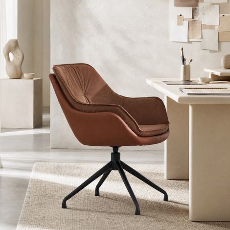 Poltrona girevole 67,5 x 66 x 80 cm marrone, rotazione 360°, in similpelle MEUBLIV (1/5)