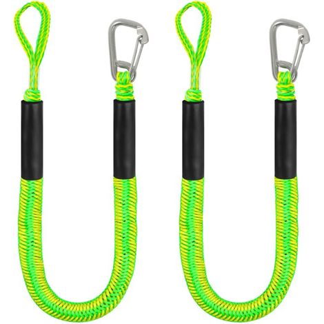 Juego de 2 cabos de amarre elásticos de 1,2 m (4 pies) con gancho de palanca de acero inoxidable 316, cuerdas de amarre de alta resistencia de 2041 kg (4500 libras) para pontones y lanchas de pesca. (1/4)