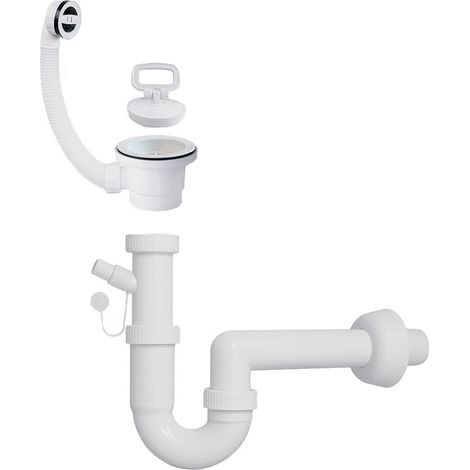 Kit di scarico in plastica per lavatoio con sifone e piletta con troppopieno (1/2)