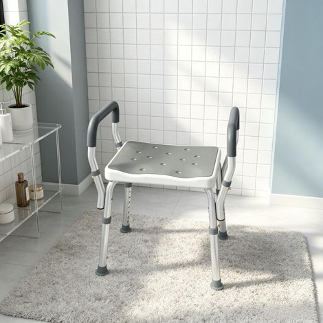 Tabouret de douche pour seniors et personnes à mobilité réduite, avec accoudoirs, réglable en hauteur, pieds antidérapants, siège stable et sécurisé pour la salle de bain (1/5)