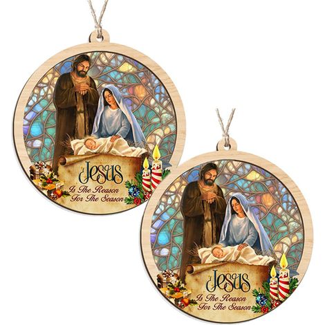ornements de noël-cadeaux religieux scène la nativité spirituel cadeaux foi chrétienne-ornements décoration d'arbre noël 2 pièces (1/5)