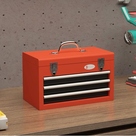 CHICFURN Caja de herramientas de acero roja 45 x 24 x 27 cm, 3 cajones, asa y 2 cierres (1/5)