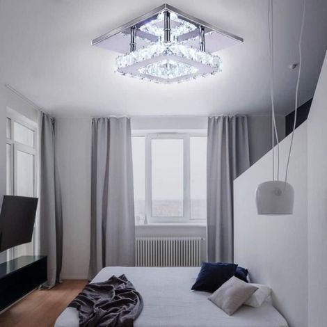 Mini lustre contemporain en cristal avec finition chromée pour salon, cuisine, chambre à coucher, salle à manger île (carré blanc) (1/4)