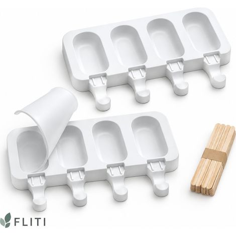 FLITI-Moule à Glace Silicone FLITI Magnum Lot de 2 avec Couvercle et 50 Bâtonnets en Bois pour Popsicles et Gâteaux Magnums Réutilisable sans BPA (1/5)