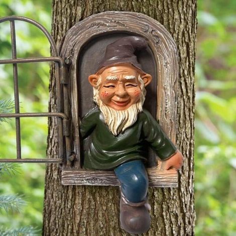 Lustige Gartenzwergfigur, hängende Gartenzwergfigur aus Kunstharz, skurrile Baumskulptur, ideale Gartenfigur, Terrassendekoration, Hof (1/4)