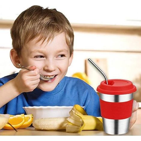 Gobelets en acier inoxydable avec couvercles et pailles en silicone, gobelets sans BPA de 350 ml/12 oz, verres à boire, lot de 5 (1/4)