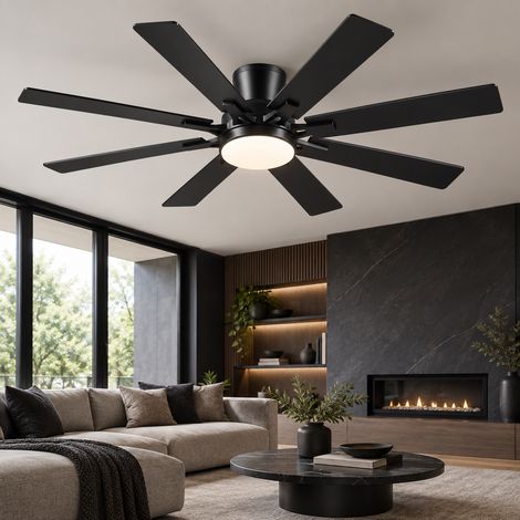 Kviflon ventilateur de plafond encastré noir 132 cm, LED, 8 pales